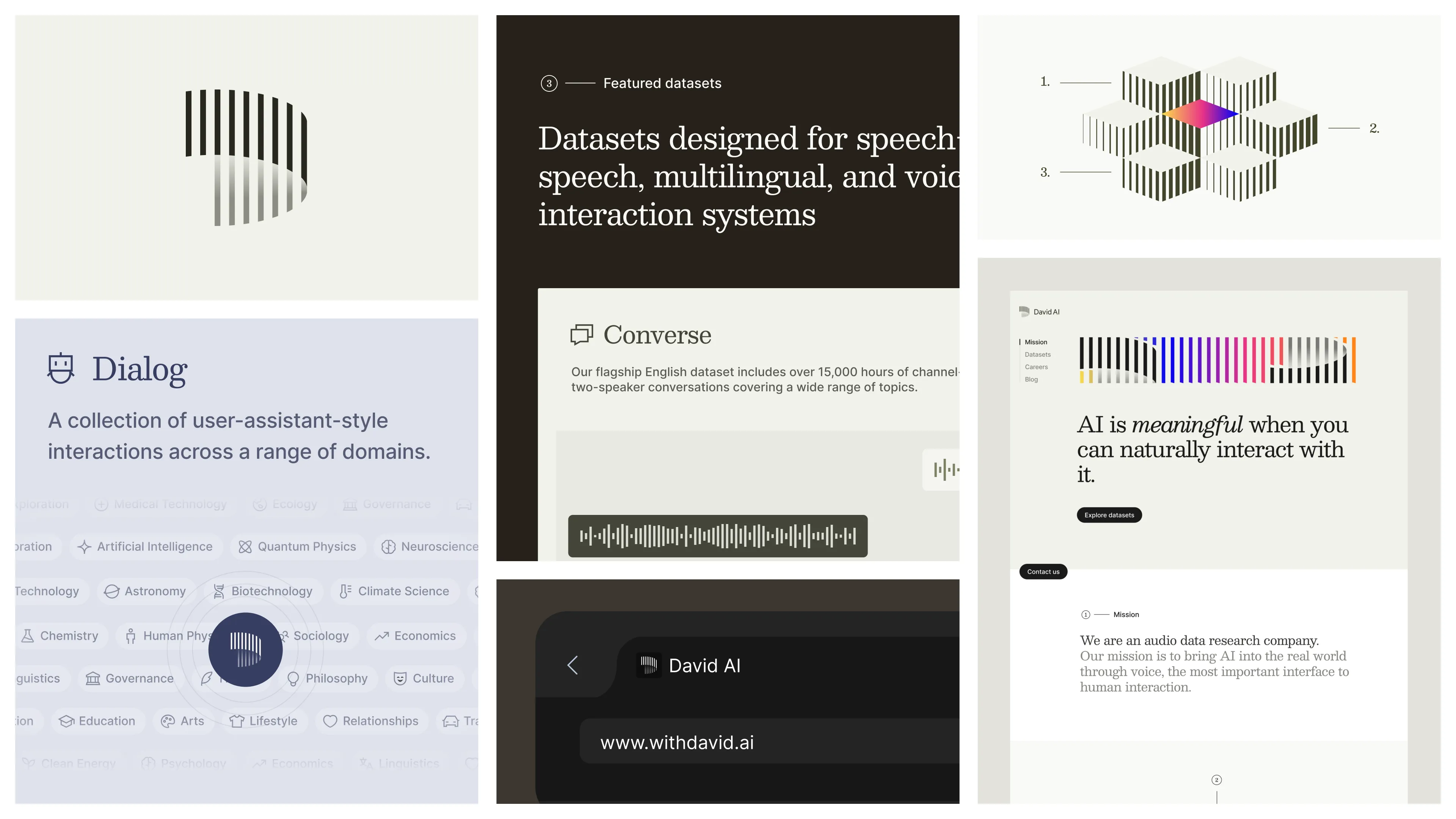 David AI datasets page screenshot focused on speech and multilingual data.