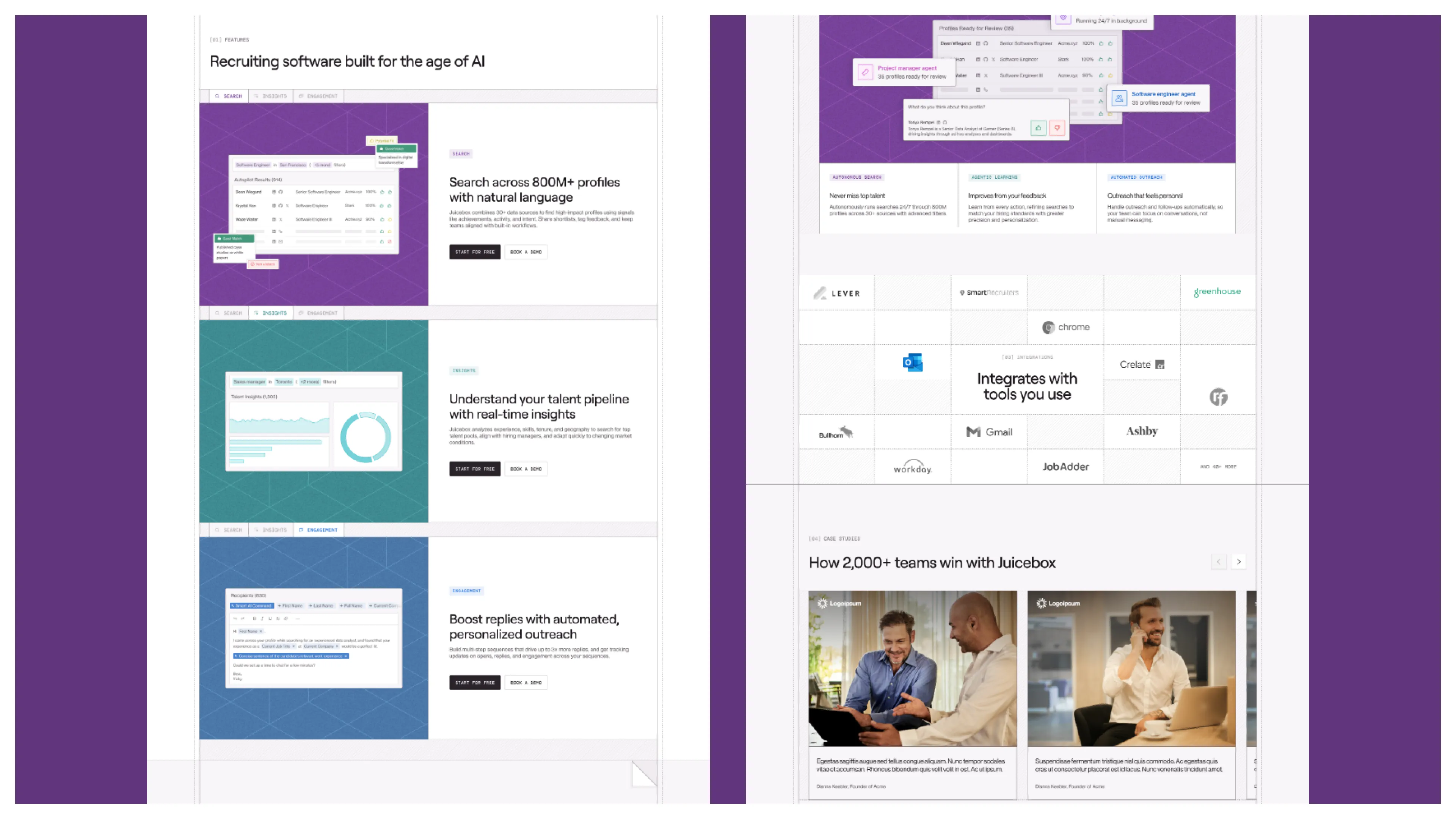 Juicebox recruiting dashboard showing candidate profiles ready for review.