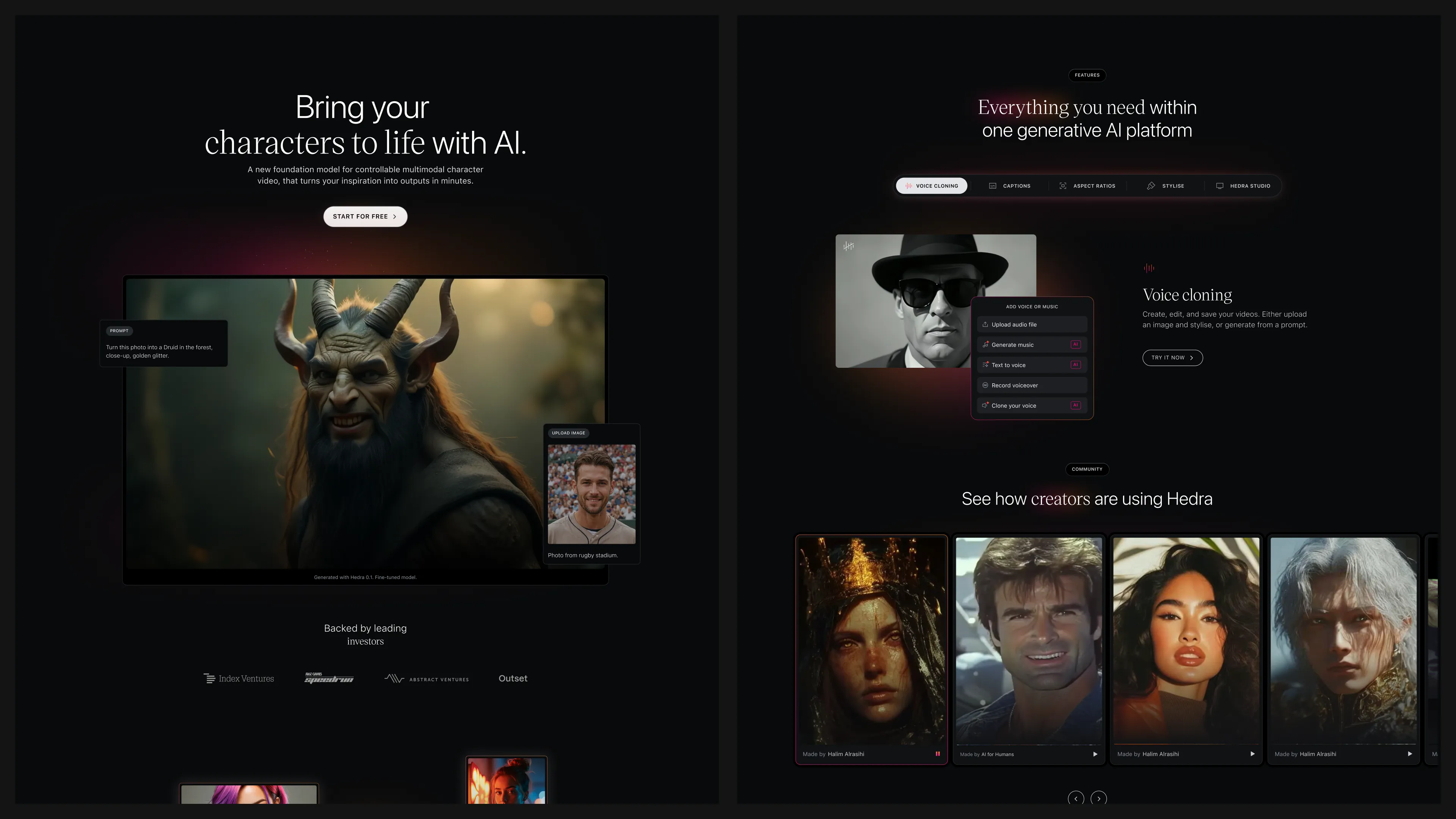 Hedra features slide about creating controllable characters with generative AI.