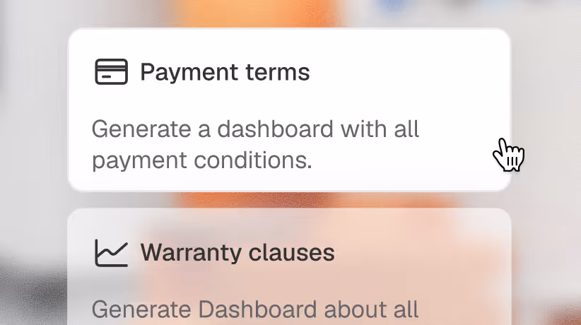  Dashboard with payment terms, warranty clauses, delivery deadlines overview