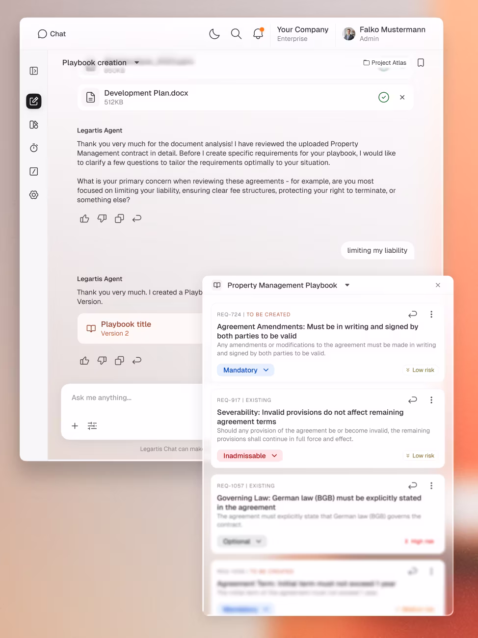 Playbook Creator — Requirement settings and chat