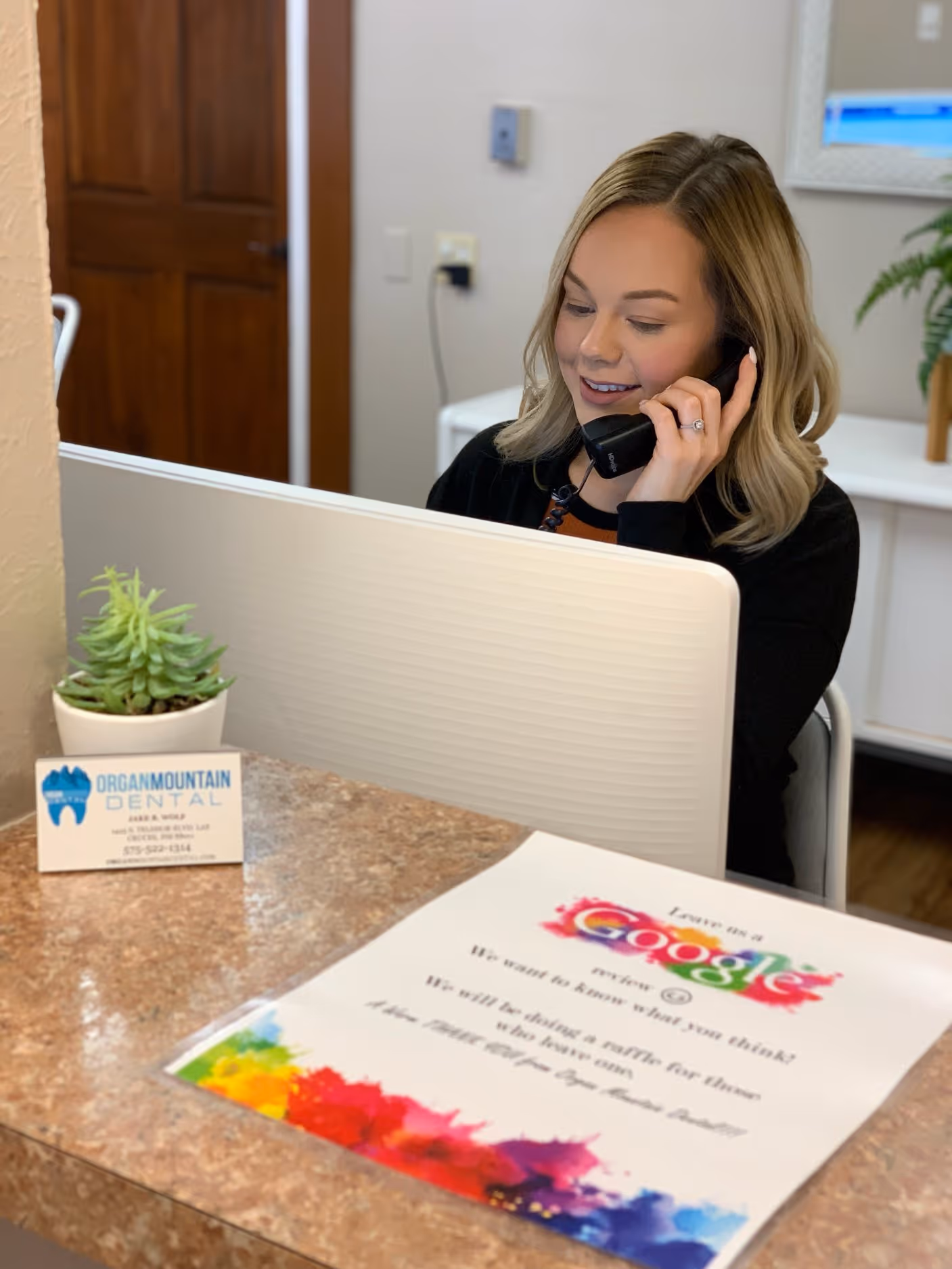 Welcoming reception desk at Organ Mountain Dental, a trusted dentist in Las Cruces
