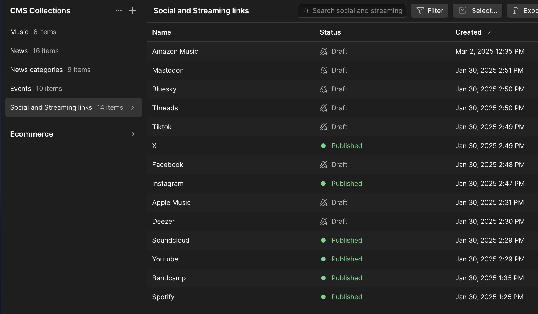 Social & streaming webflow