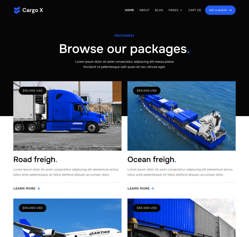 Packages - Cargo X Webflow Template