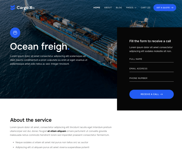 Single Service Page - Cargo X Webflow Template
