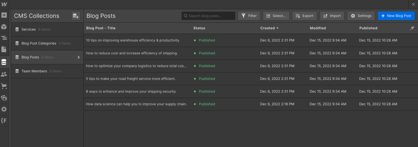 CMS Collection - Cargo X Webflow Template