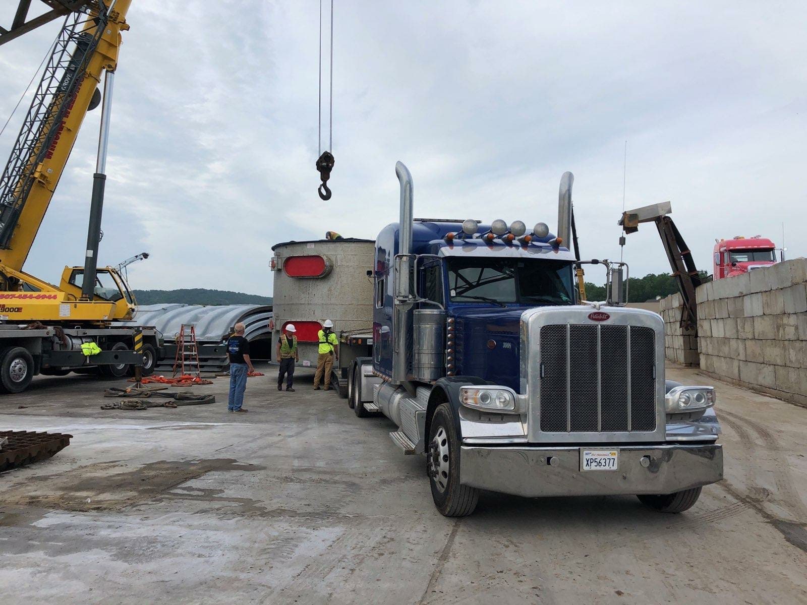 Crane lift at a barge terminal