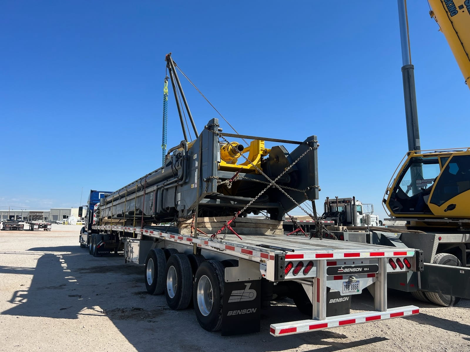 Rig substructure secured on a flat rack at JAXPORT after biosecurity cleaning