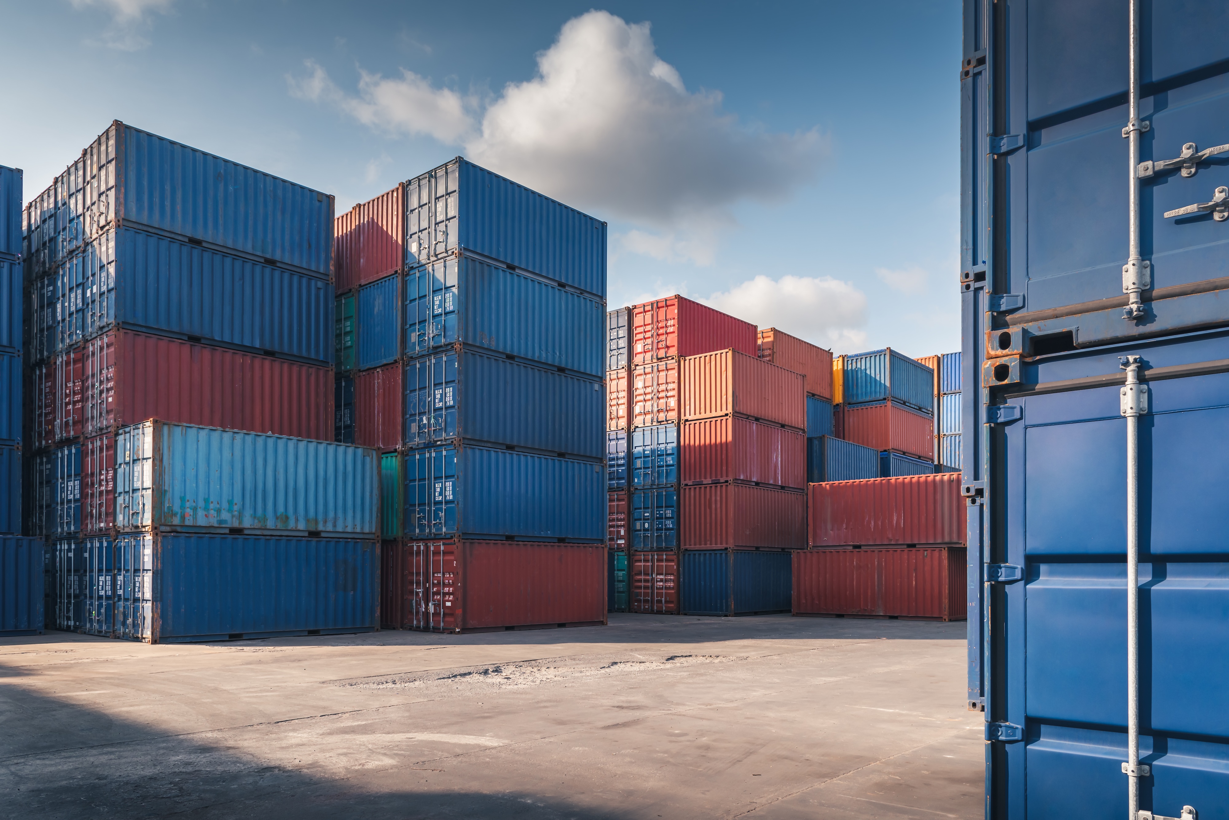 Stacked shipping containers at a marine terminal