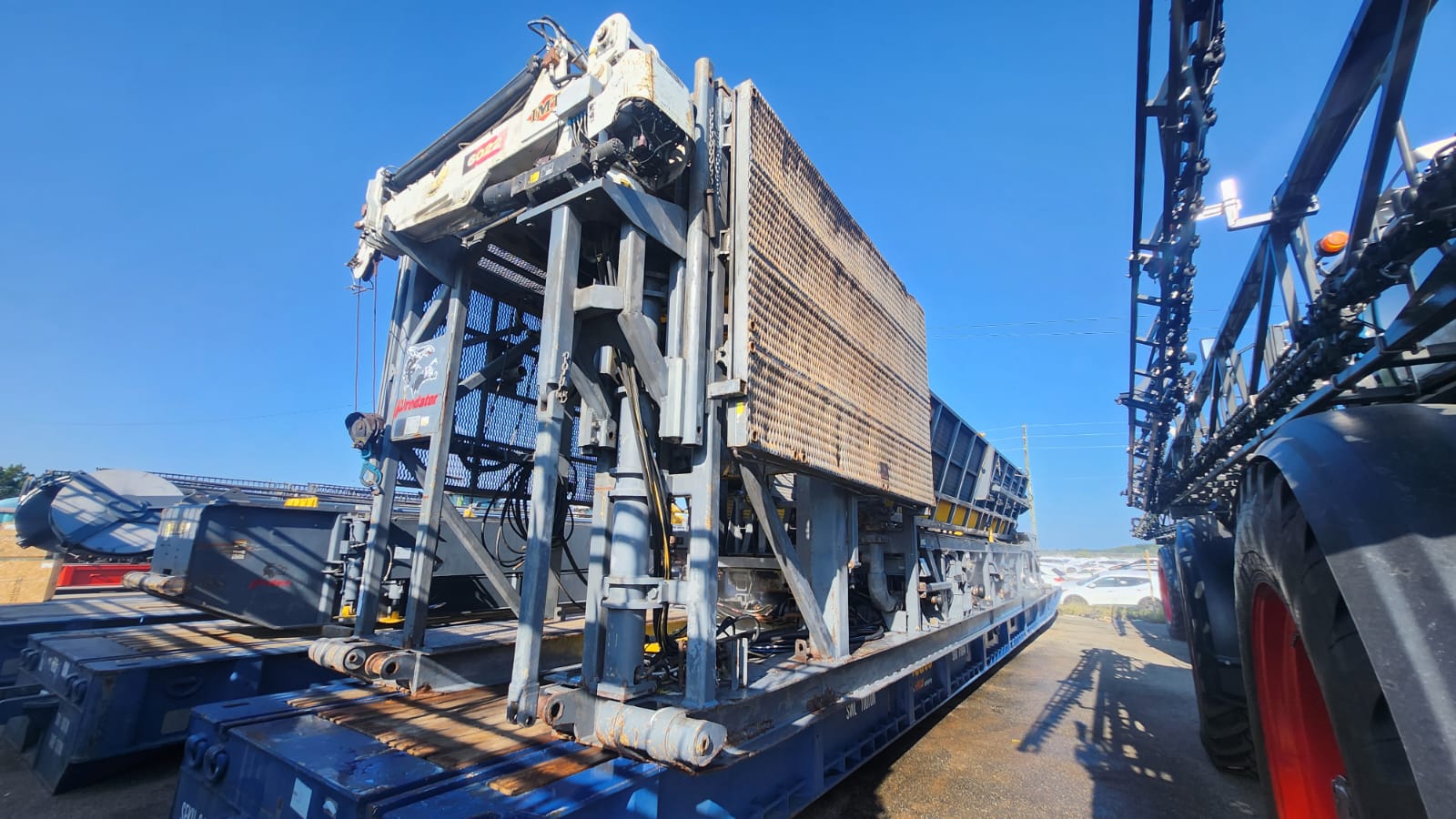 Rig substructure secured on a flat rack at JAXPORT after biosecurity cleaning