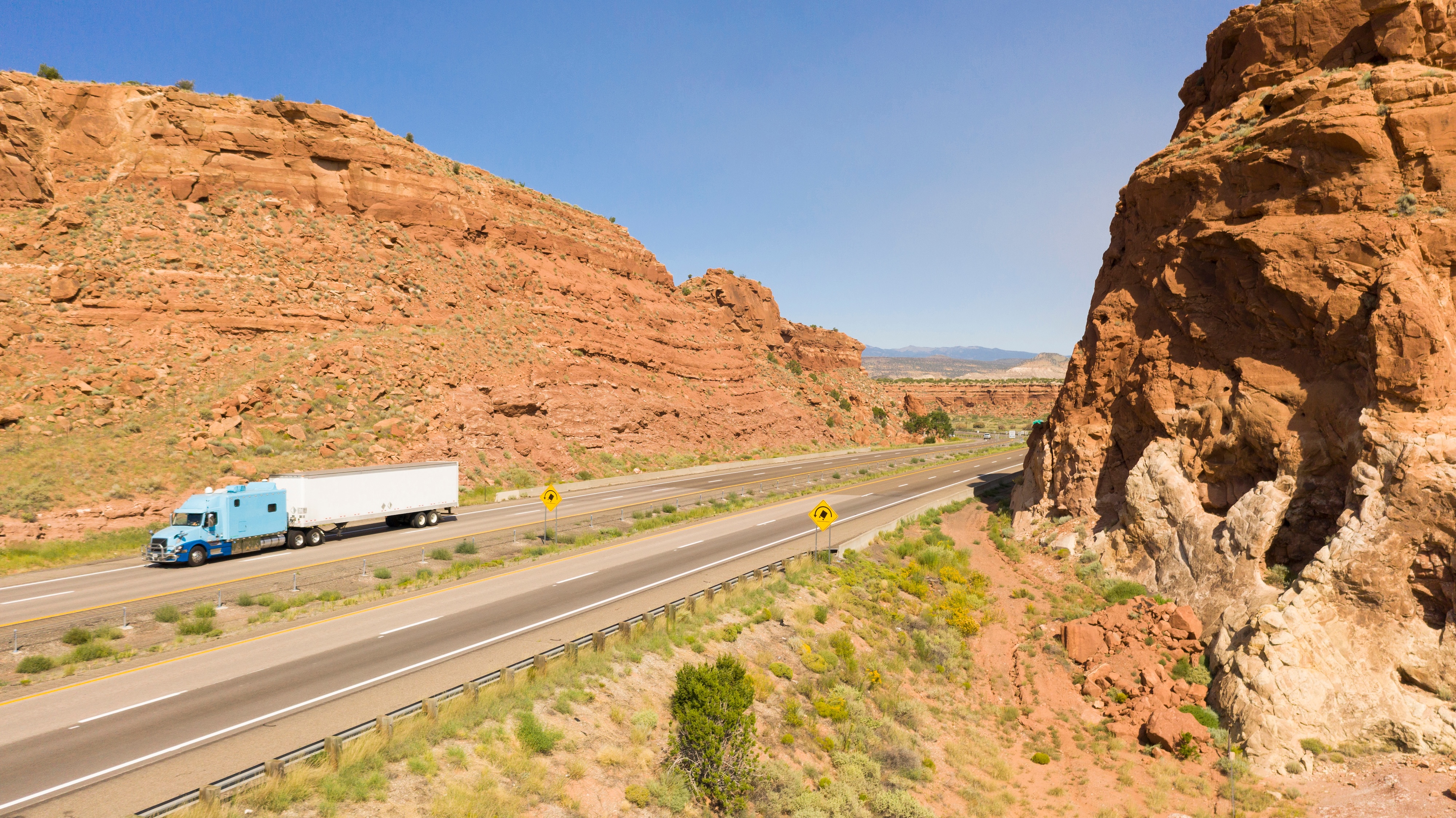 Tractor trailer on a desert highway