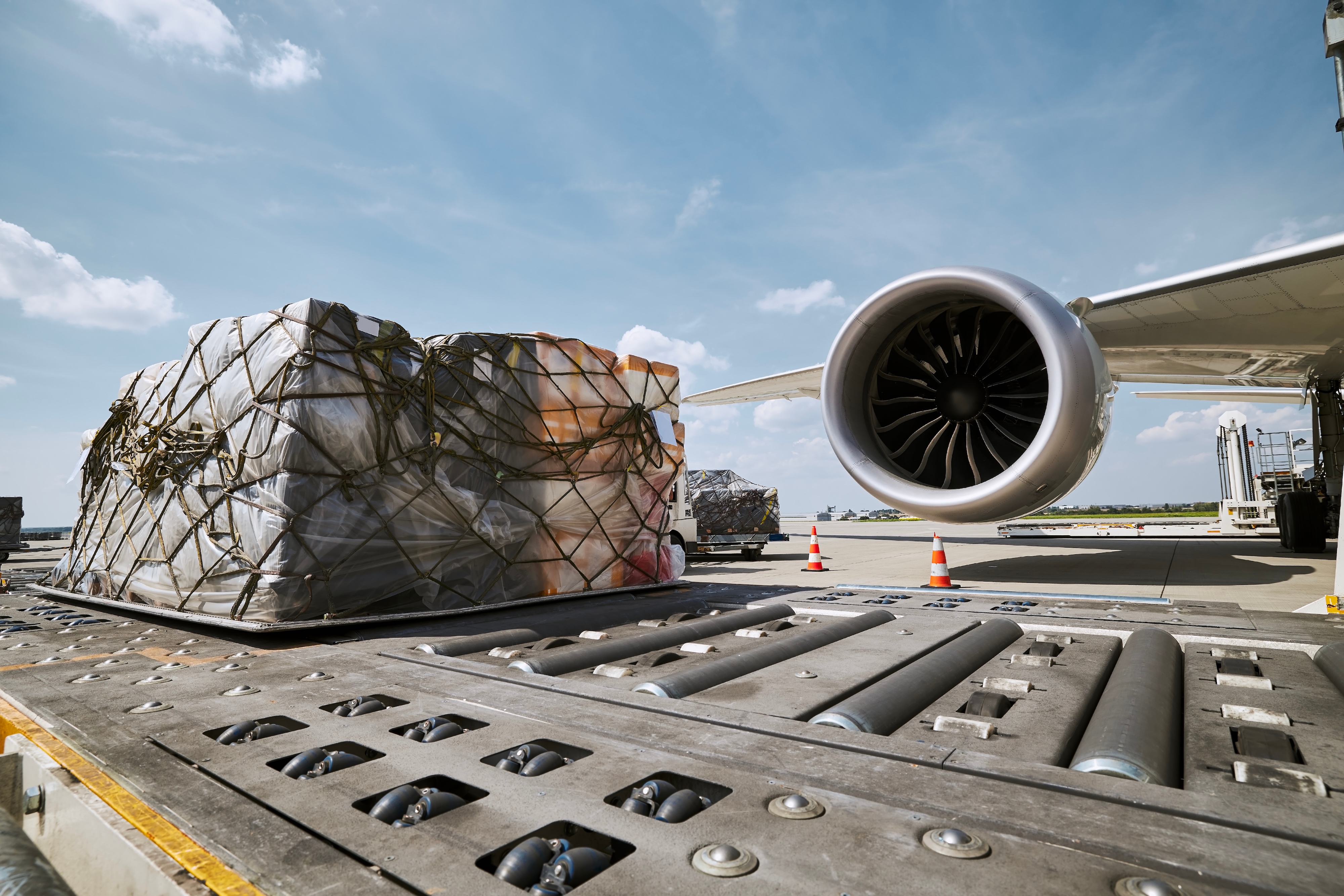 Air cargo pallet being loaded onto an aircraft