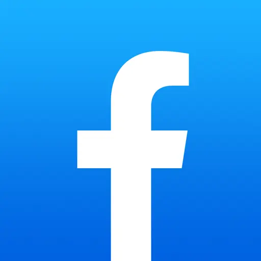 White Facebook lowercase f icon on a blue gradient background.