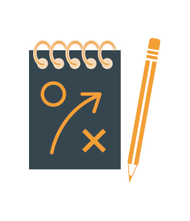 Notepad with strategy plan symbols and a pencil beside it.
