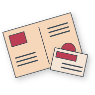 Icon of an open postcard with a smaller postcard overlapping it.
