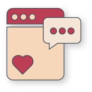 Icon of a chat window with a heart symbol and a speech bubble containing three dots.