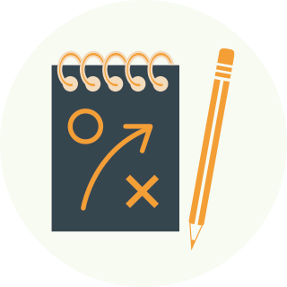 Notepad with a play strategy diagram and a pencil beside it.