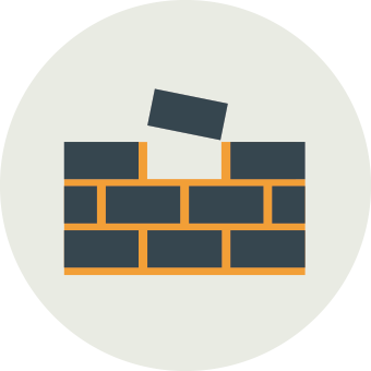 Icon of a partially built brick wall with one brick being placed on top.