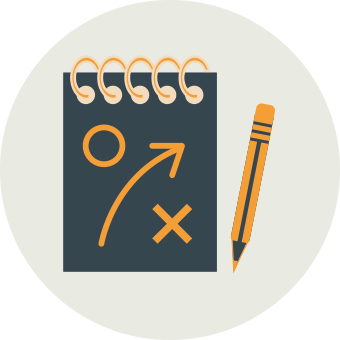 Notepad with a play strategy diagram and a pencil beside it.