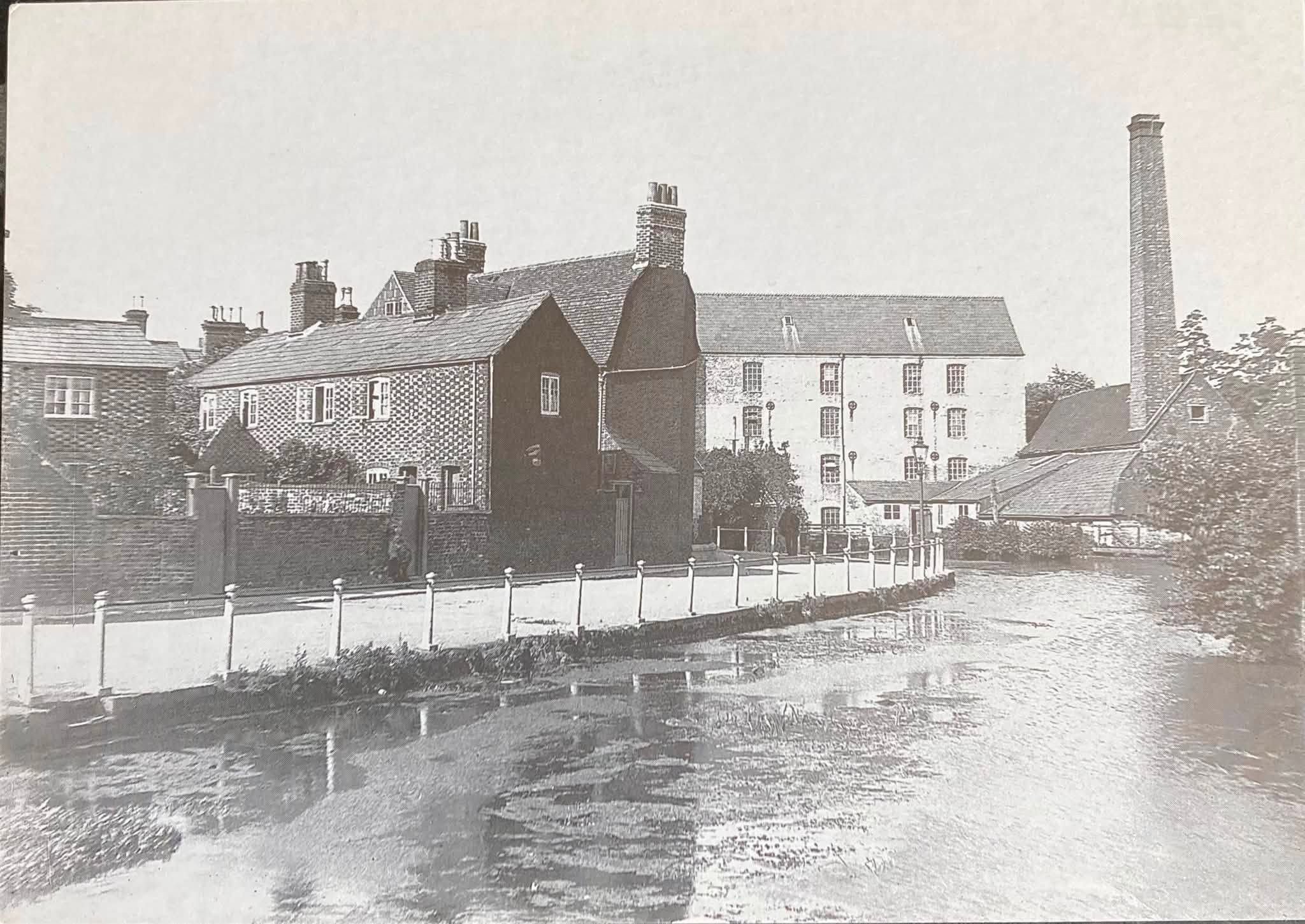 Ford Mill & the Alms Houses, that were homes for local widows, shown in this view looking from Pan Bridge.