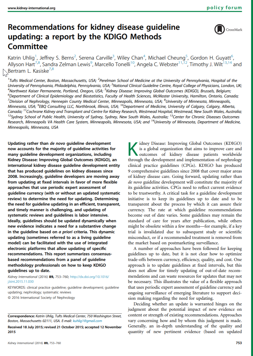 Recommendations for kidney disease