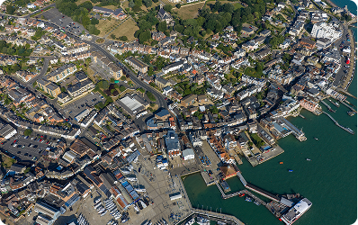 Bird's eye view of a ferry port