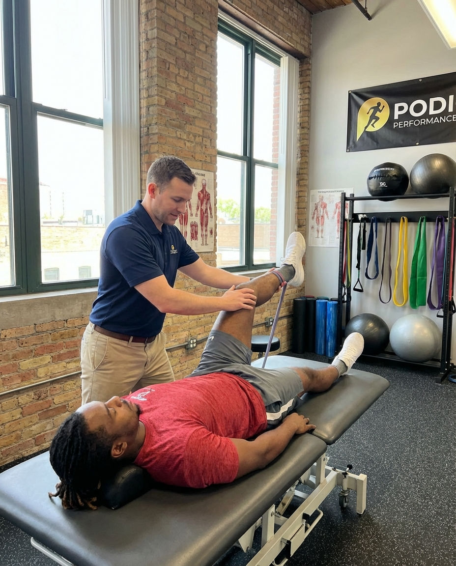 Patient working with a provider at a performance physical therapy clinic in Hanover, MA during one-on-one rehabilitation