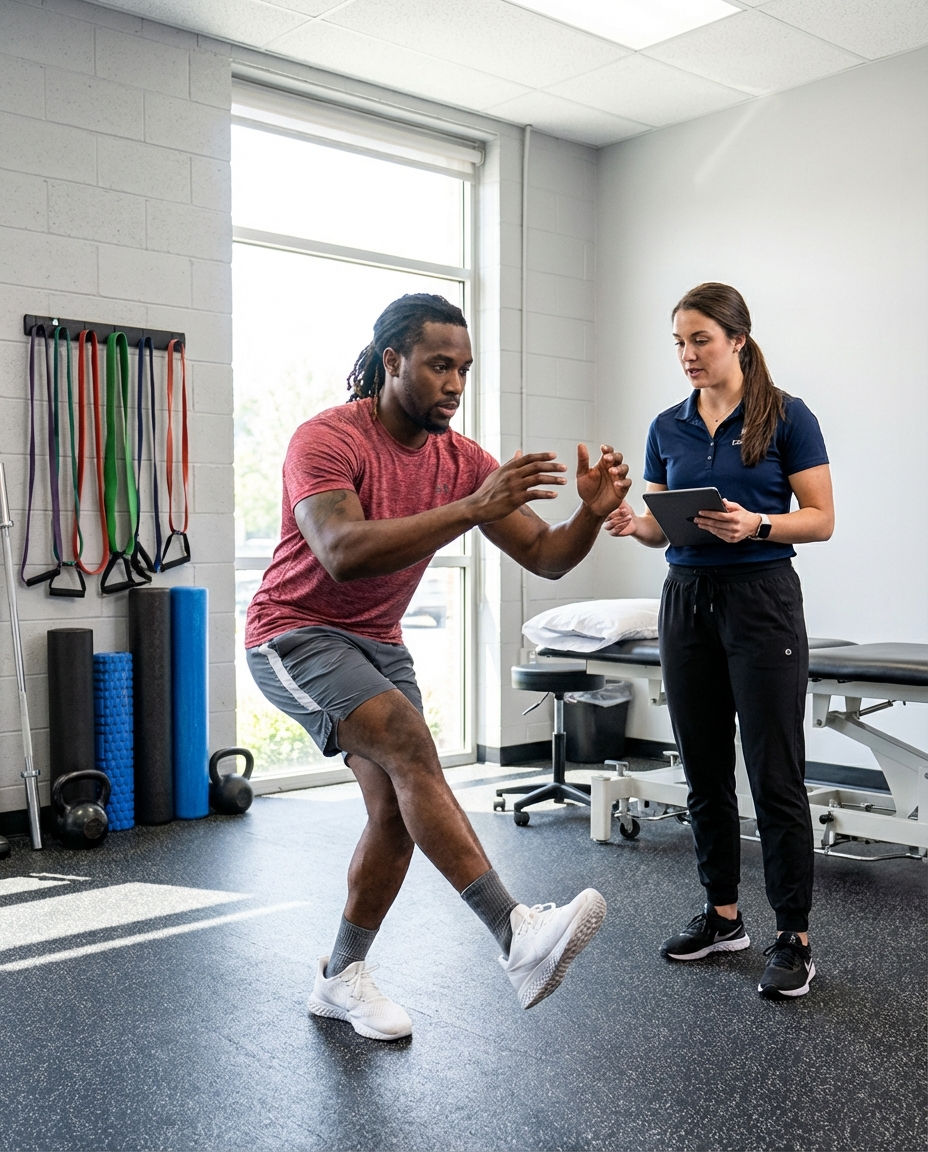 Patient working with a provider at a performance physical therapy clinic in Hanover