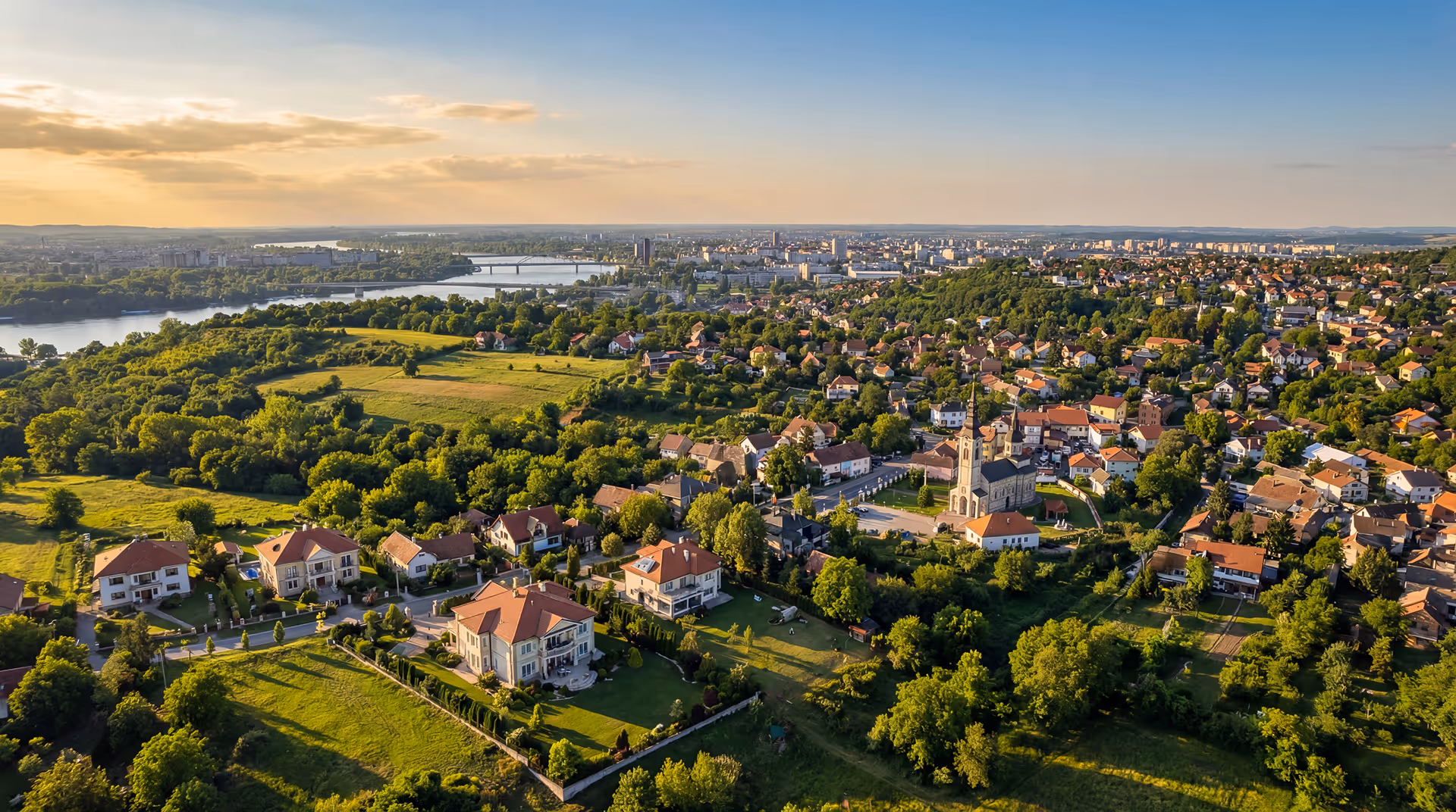 Green residential landscape of Sremska Kamenica near Novi Sad