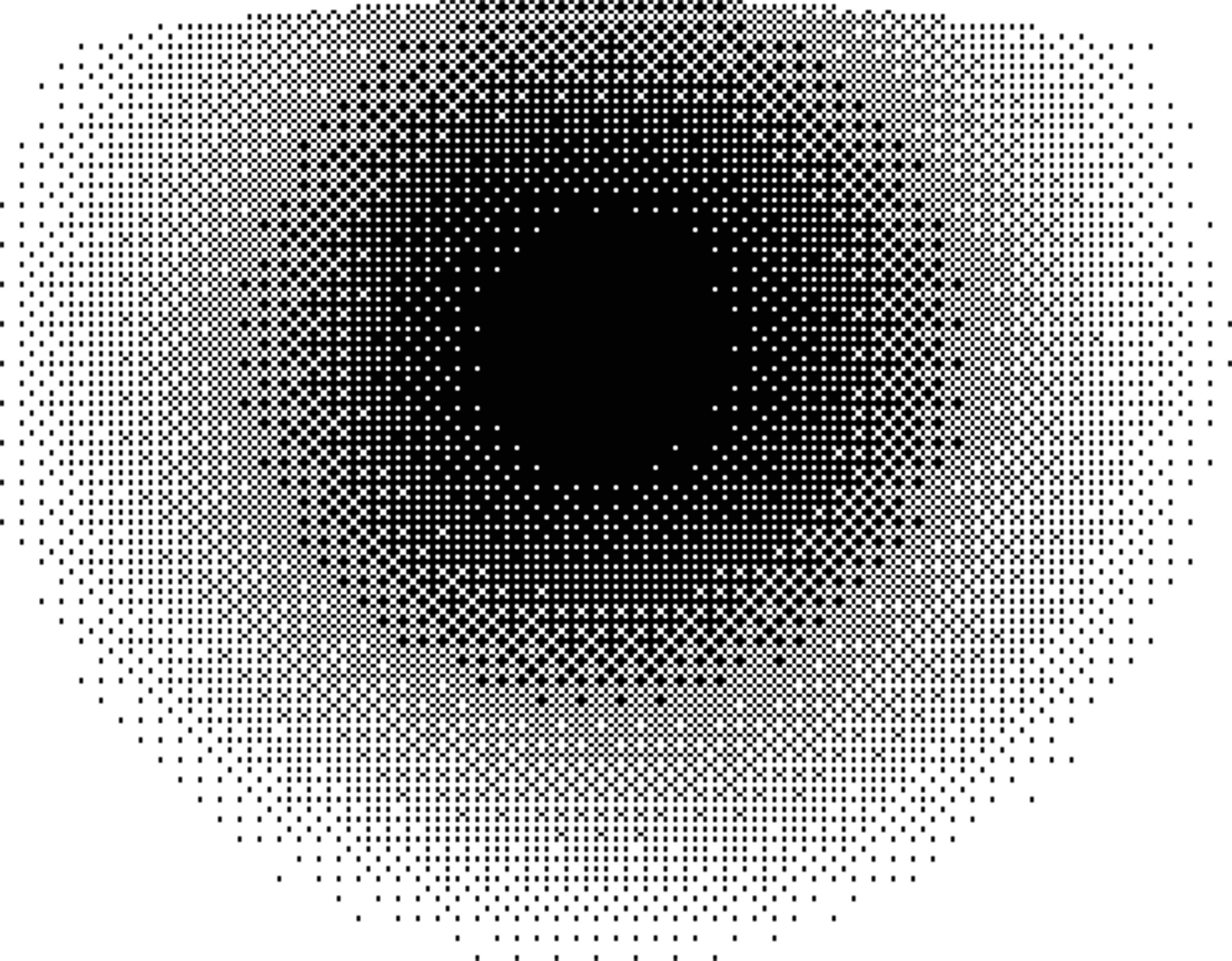 Black circle with evenly spaced radial lines extending outward, resembling a burst or sunburst pattern on a textured black background.