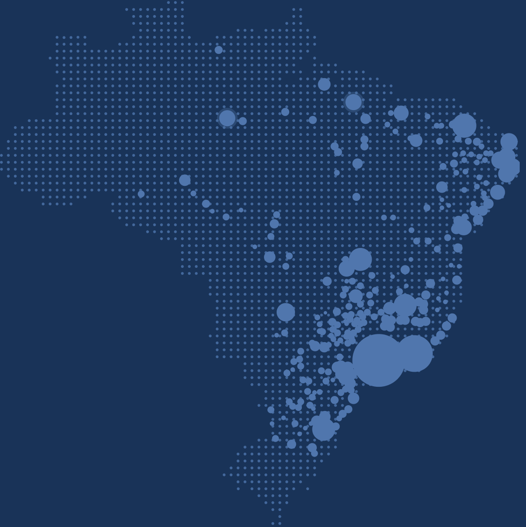 Mapa comparativo mostrando a evolução do alcance da instituição de ensino nos primeiros 12 meses de parceria com a UOL EdTech