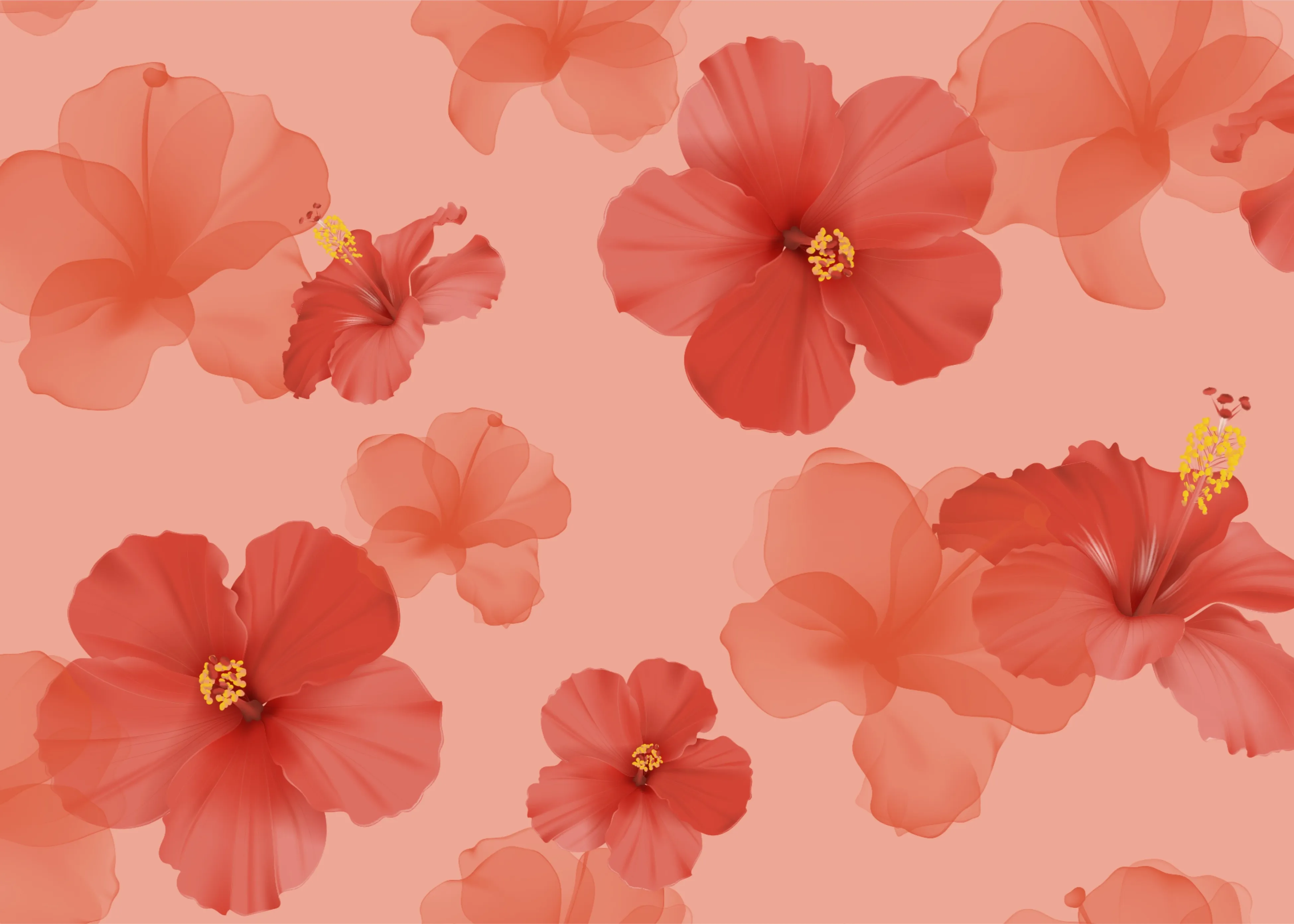 A pink and red flower pattern on a pink background.