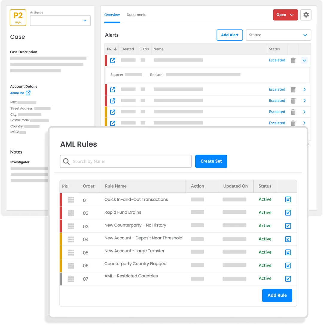 Screenshot showing and example of FraudNet's compliance monitoring software