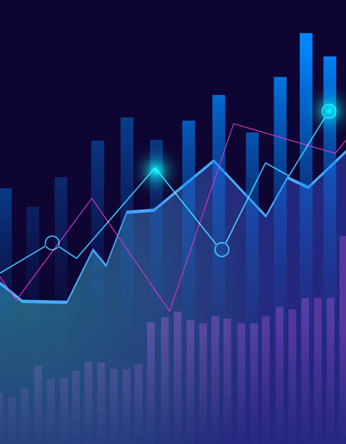 Data visualization showing upward trending financial metrics with bar charts and line graphs representing fraud detection and risk management performance improvements.