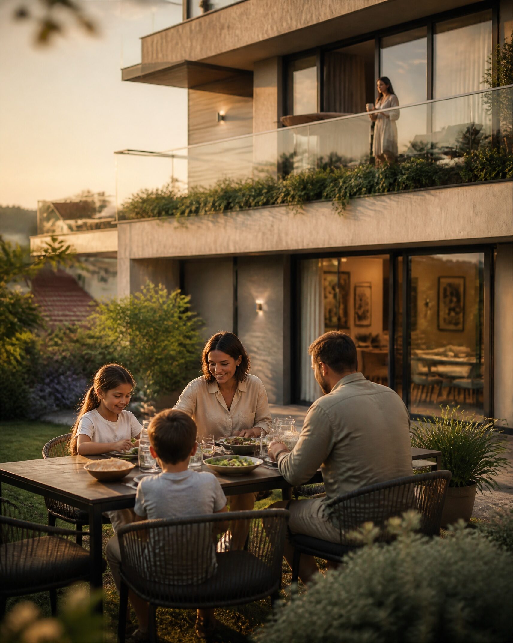 Outdoor dining and garden area at Čardak Residence