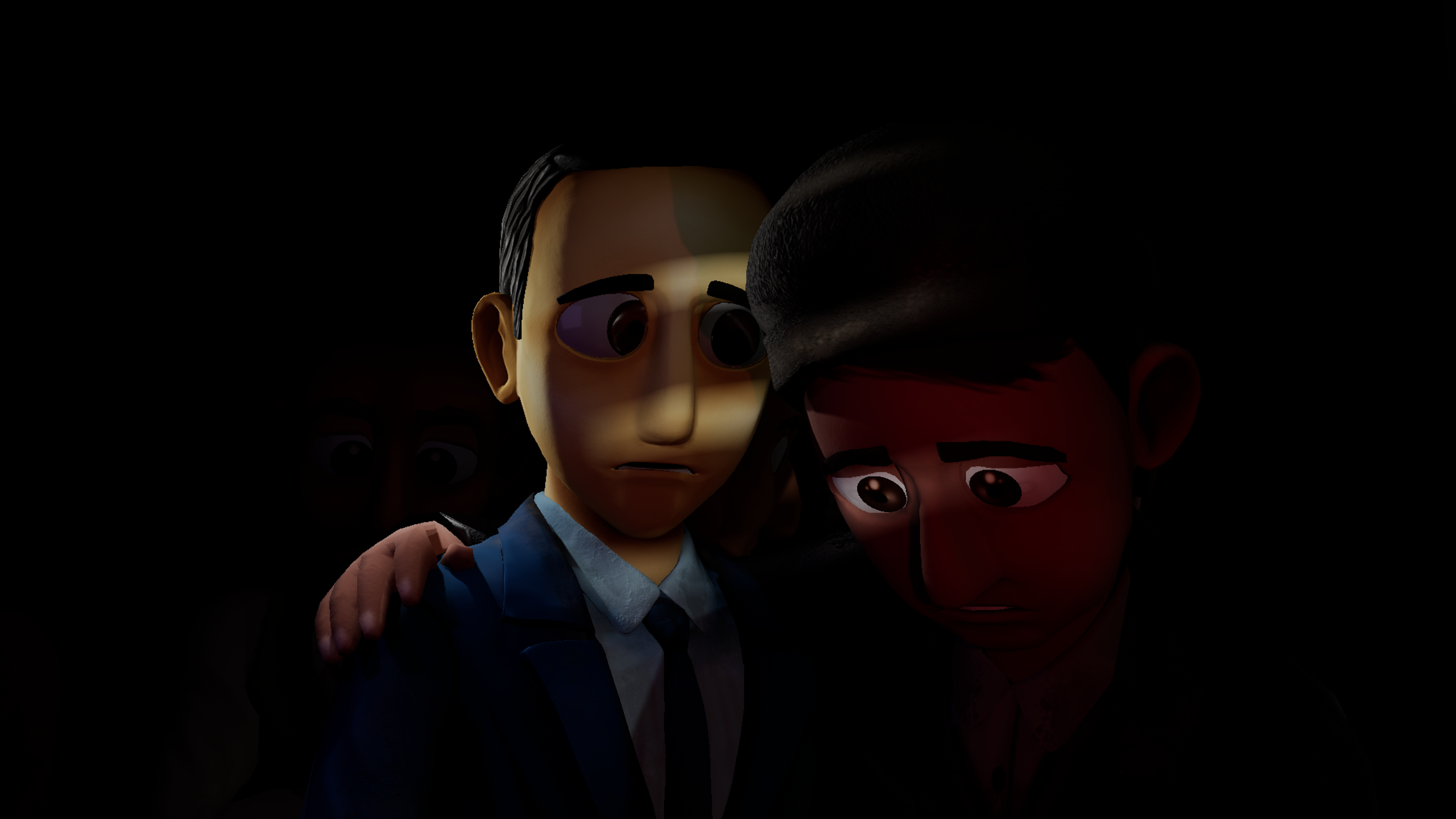 Two men in the darkness of the camps