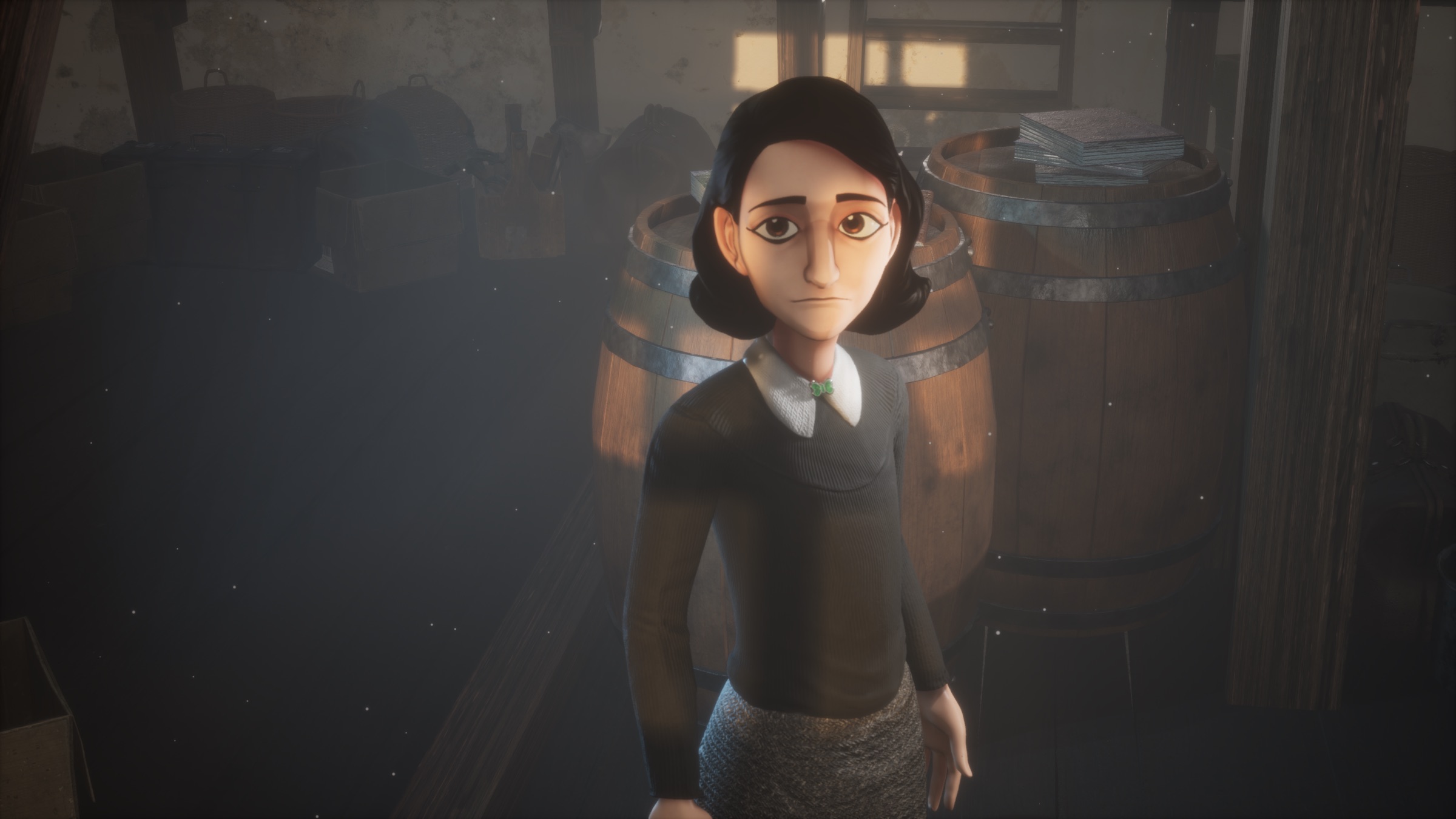 3D render of Anne Frank in her attic hiding place