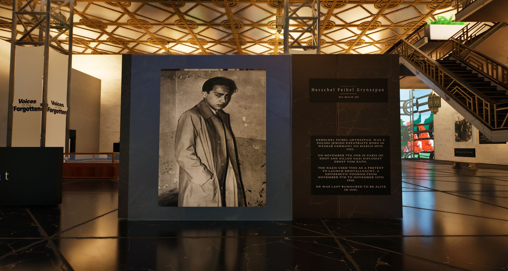 Interactive exhibit inside the Fortnite Holocaust Museum