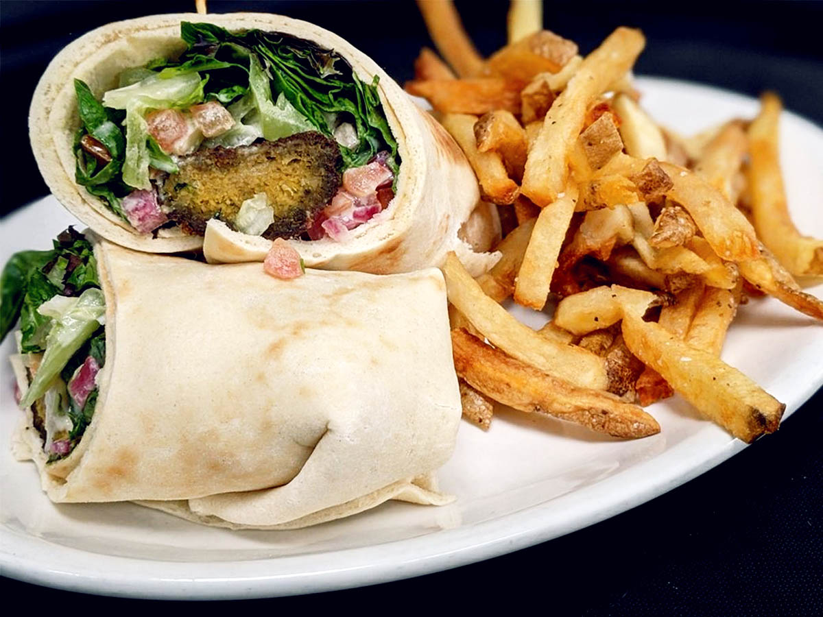 falafel wrap with fries