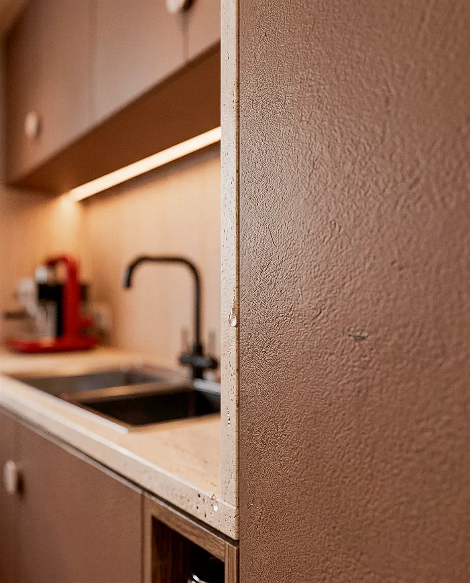 Plan de cuisine et éclairage sous les meubles hauts — appartement 90 m², Lyon