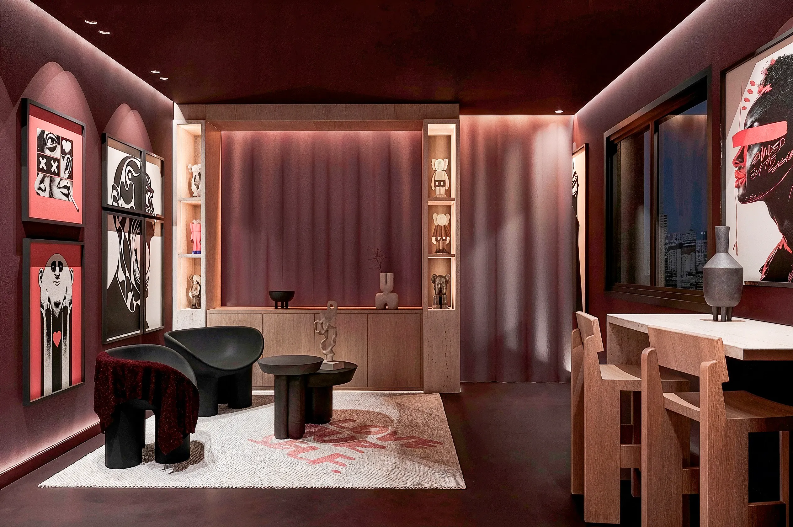 Rideau séparant le couchage de la pièce de vie — studio 40 m², Paris