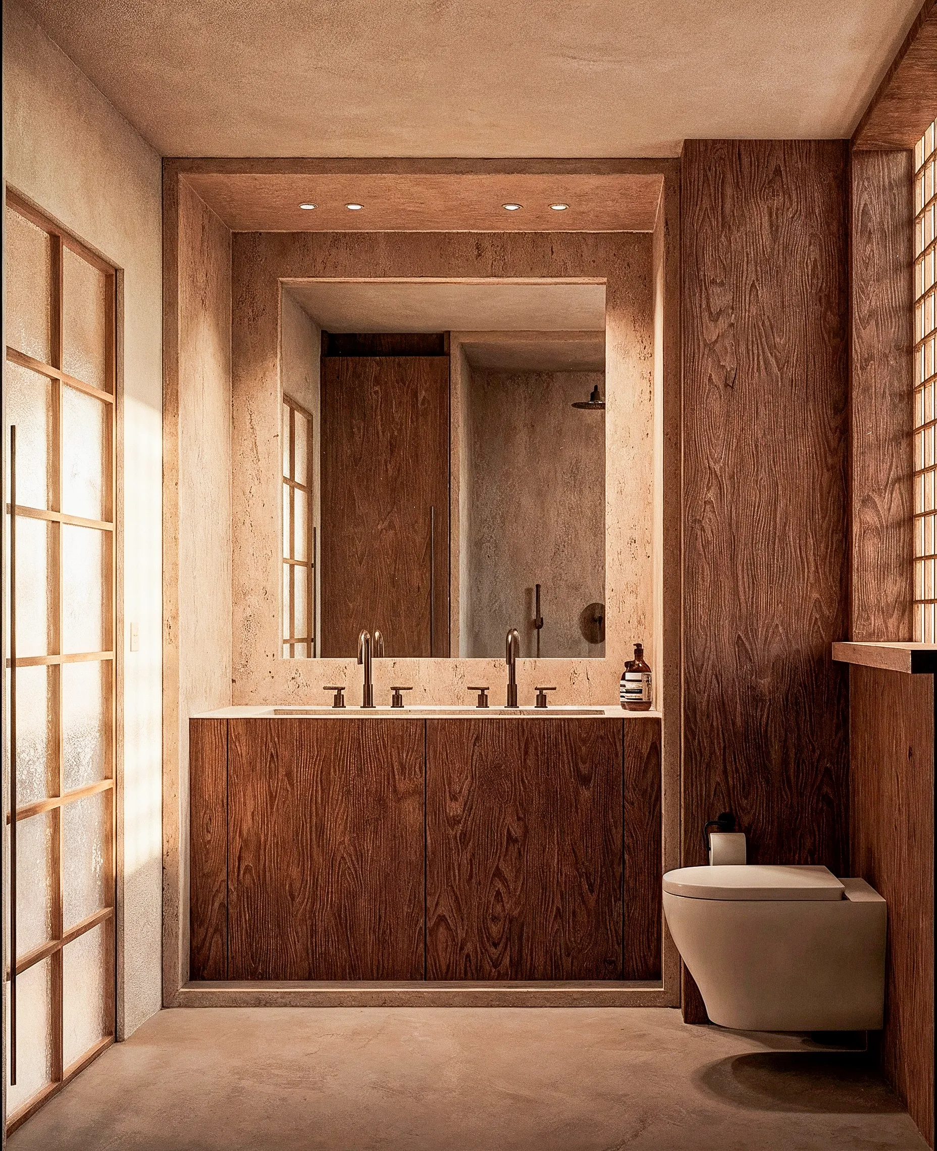 Salle d’eau avec meuble en bois et vasque intégrée — appartement 80 m², Cannes