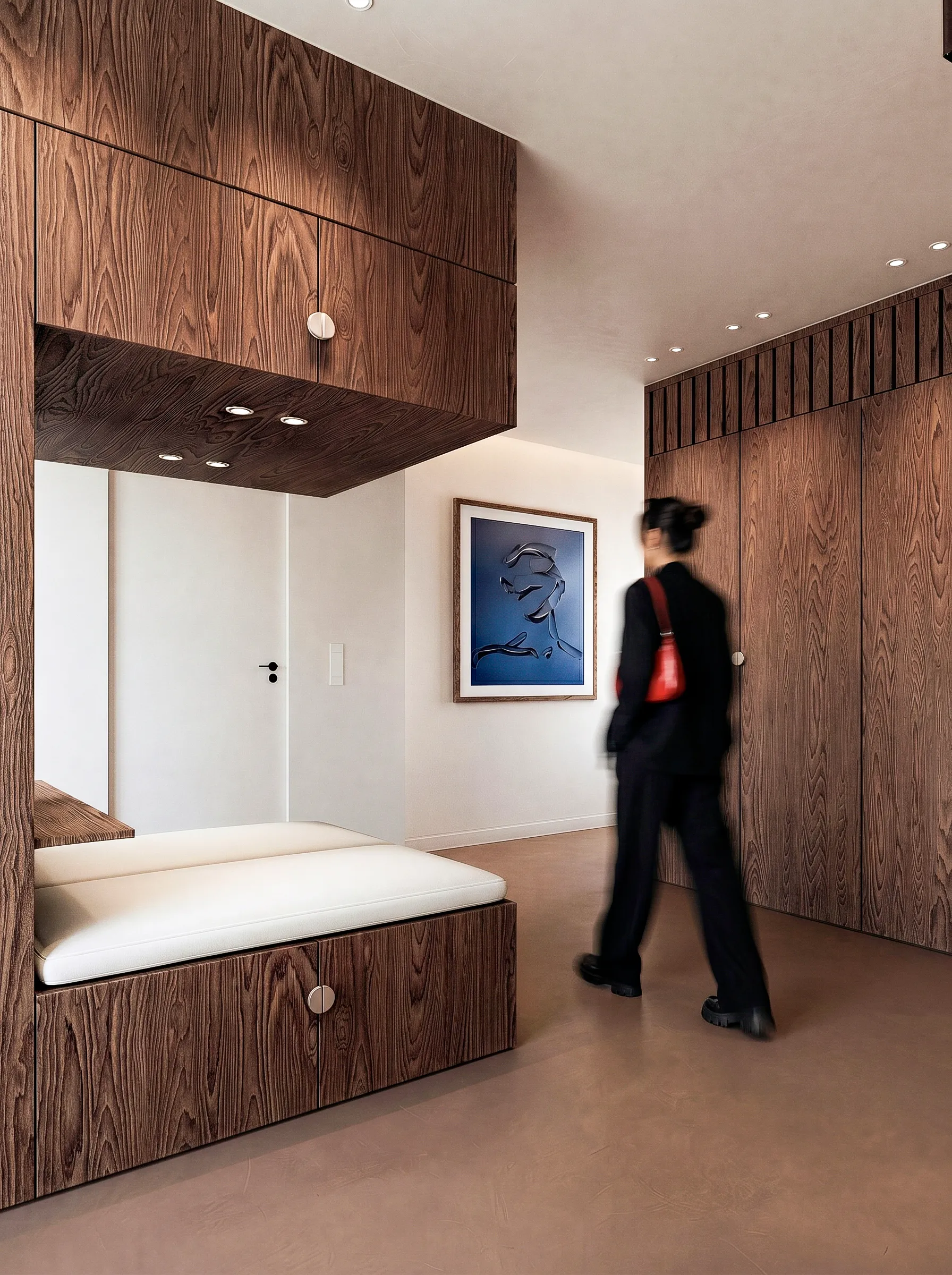 Chambre et grands rangements intégrés autour du lit — appartement 90 m², Lyon