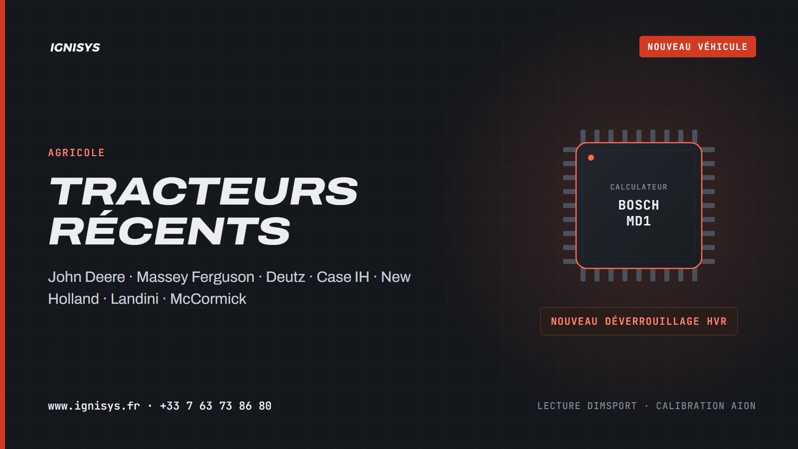 Tracteurs récents : John Deere, Massey Ferguson, Deutz, Case IH, New Holland…