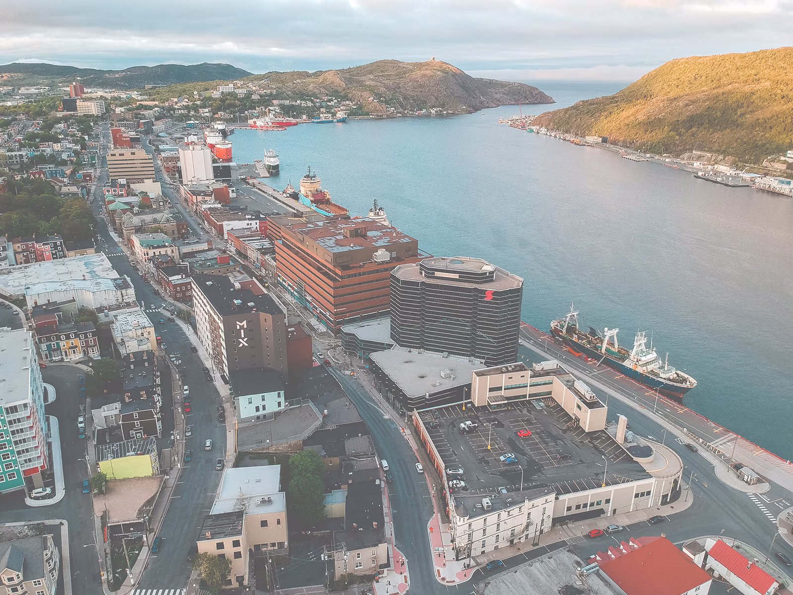 An aerial photo of St John's, Newfoundland.