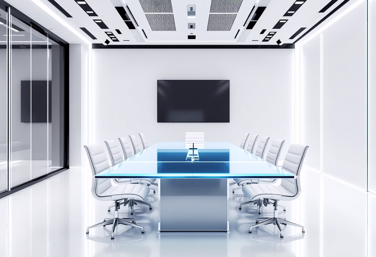 image of a high-tech meeting room in an ai marketing tech company