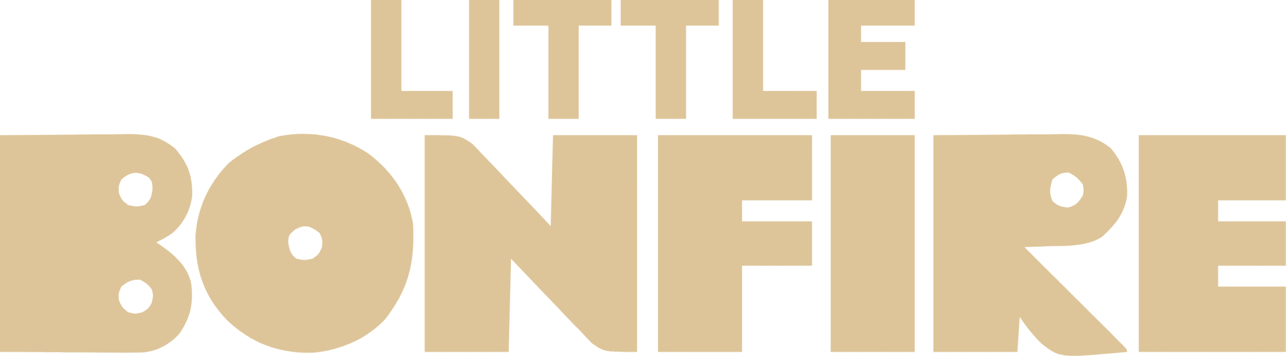 Logo met de tekst Little Bonfire in grote, dikke letters in beige op een zwarte achtergrond.