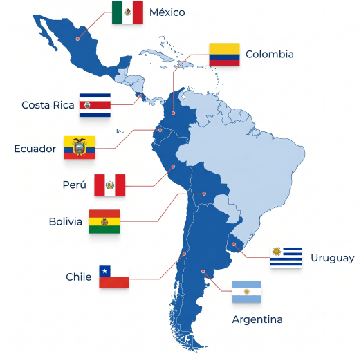Tablet mostrando la plataforma Digi — foco regional latinoamericano con métricas de onboarding