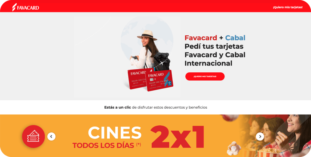 Captura de pantalla sitio web Favacard