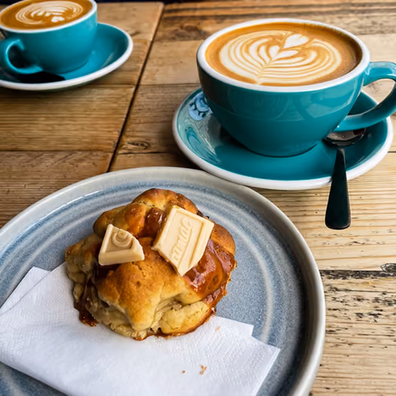 Flat white and pastry at No. 35 Harrogate